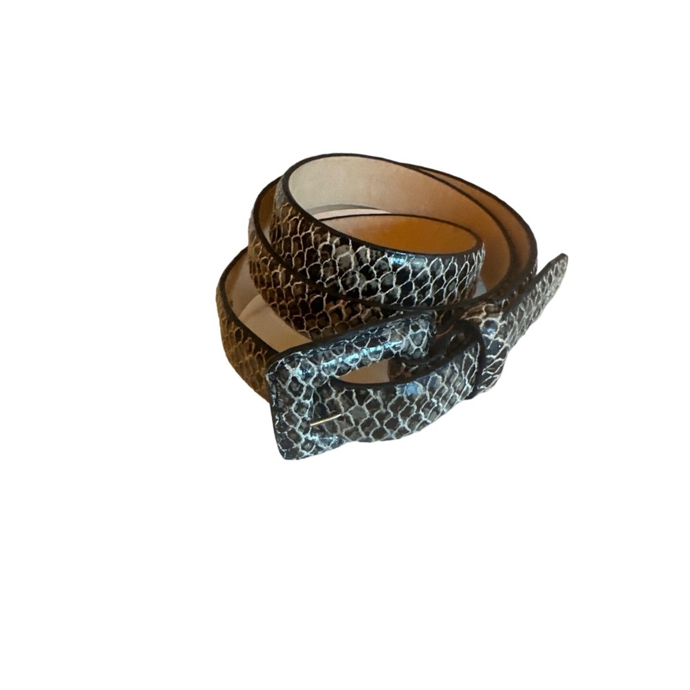 Sandy Duftler Designs Belt Grey Snakeskin Embossed Leather Wrapped Buckle 2132 L